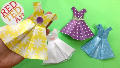 كيفية جعل اللباس اوريغامي للمبتدئين - من السهل اللباس الورق DIY بدون موسيقى | How to Make Origami Dress for Beginners - Easy Paper Dress DIY No Music